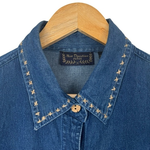 New Direction Women Button Down Shirt Petite L Palm Tree Hawaiian Vintage Retro - Picture 4 of 13